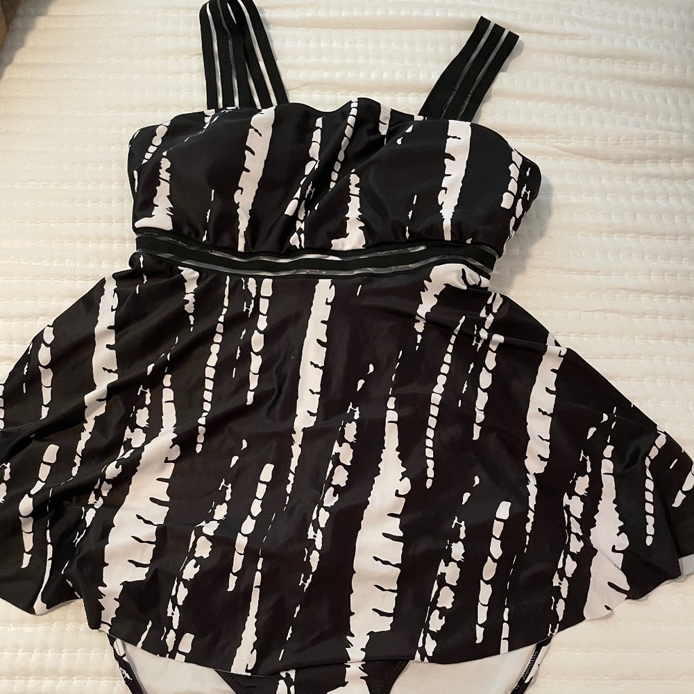 Black and white swim dress